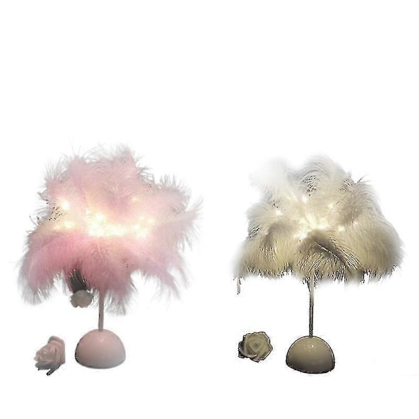 Fjer Lampeskærm Bordlampe Skærme Sengelampe Skrivebord Natlys Værelsesindretning???Pink??