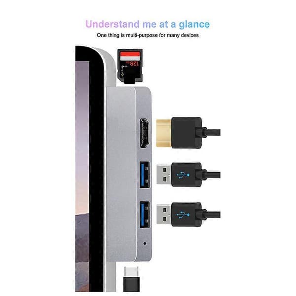 USB C Hub til Surface Pro 8, 4K HDMI-kompatibel Adapter+ Læser