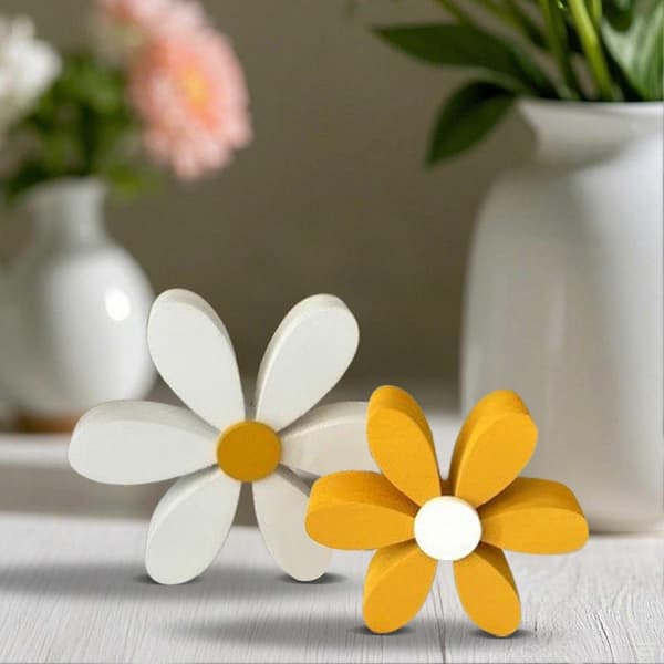 2 st 3D Trädaisy Mittstycken för Barnkammare och Vardagsrum White & Yellow
