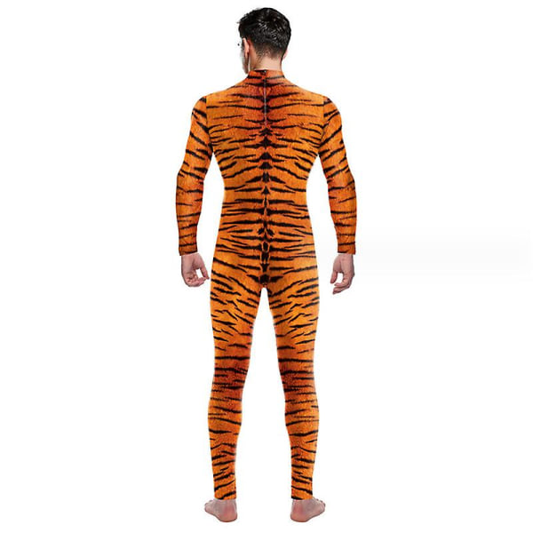 Kvinnors Halloween Tiger Cosplay Bodysuit 3d Skinny Stretch Costume S