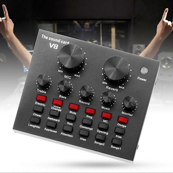 V8 Lydkort Plug Play Lang Levetid Metal 12 Lydeffekter Praktisk Bærbar Live Bluetooth-kompatibelt Lydkort