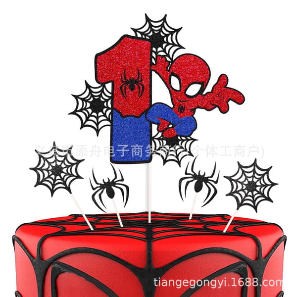 Spider-Man Bursdagskaketopp – Dobbeltsidig Glitter Superhelt-tema Festdekorasjon 2