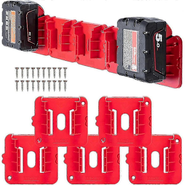 10-pak Batteriholder til Milwaukee M18 18V Batteri Vægmontering Batteriopbevaring til Værkstedsvogn Hylde Værktøjskasse