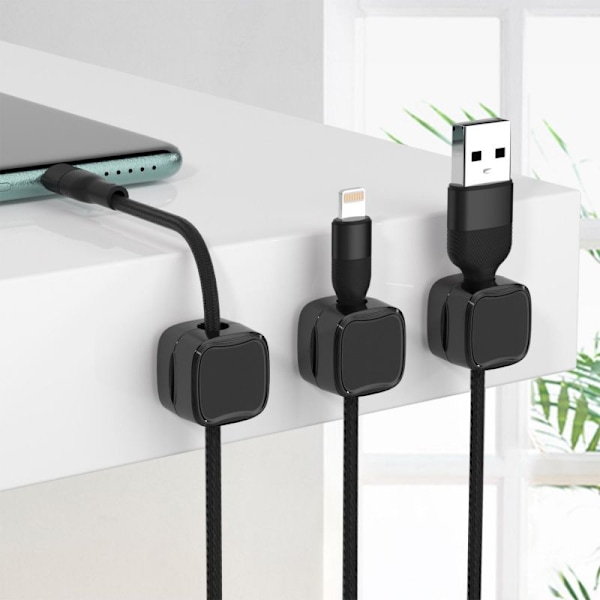 6 stk. Datakabel magnetisk absorpsjon skrivebordskabelorganisator sporløs selvklebende kabeloppruller Black
