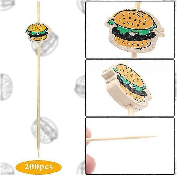 200 Stykker Søde Cocktailpinde til Drinks Træ Hamburger Formede Frugtpinde Kagetopper Mini Snackpinde 12 cm Madpinde Appetizerpinde til Fest