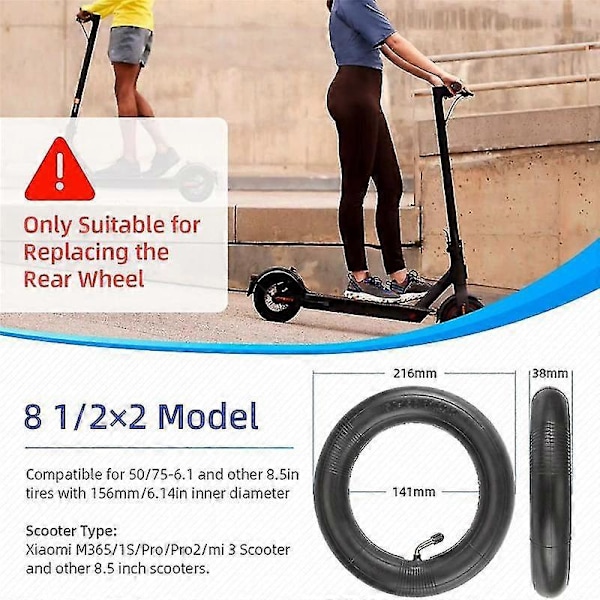 8,5 tum Innertube Bakhjul Böjt Ventil 50/75-6.1 Bakdäck 8 1/2 X2 För V2 M365 Pro 1s