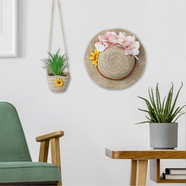 Gårdsstil Boho Veggplanter med Stråhatt Skulderveske Harpiksdesign Sets