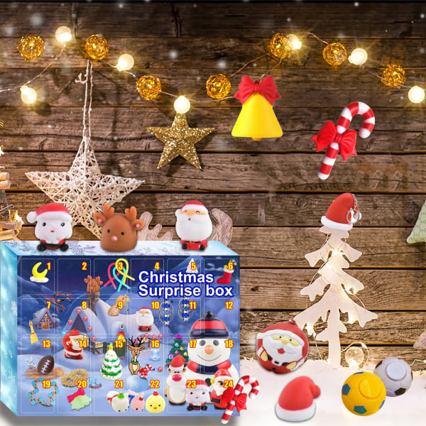 Ny adventskalender 2021 Julleksak för barn Nedräkningskalender 24 dagars julleksaker Jul Push Bubbles Toy Pack Present Noel White