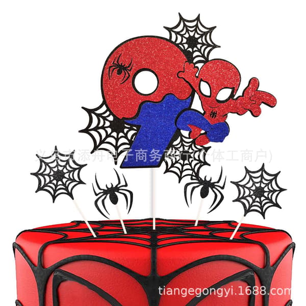Spider-Man Bursdagskaketopp – Dobbeltsidig Glitter Superhelt-tema Festdekorasjon 2