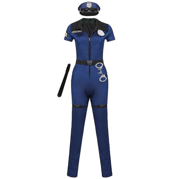 Halloweenklänningar Polis Kvinna Jumpsuit Dräkt Dragkedja Fantasy Cop Outfit Med Tillbehör Cosplay Carnival Halloween Fancy Party Dress High Qu L-Police