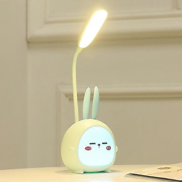 Bærbar LED Skrivebordslampe med Natlys Sød Kanin Sammenklappelig USB Opladning Læselampe til Soveværelse Børn Sengelampe Studie (grøn kanin)