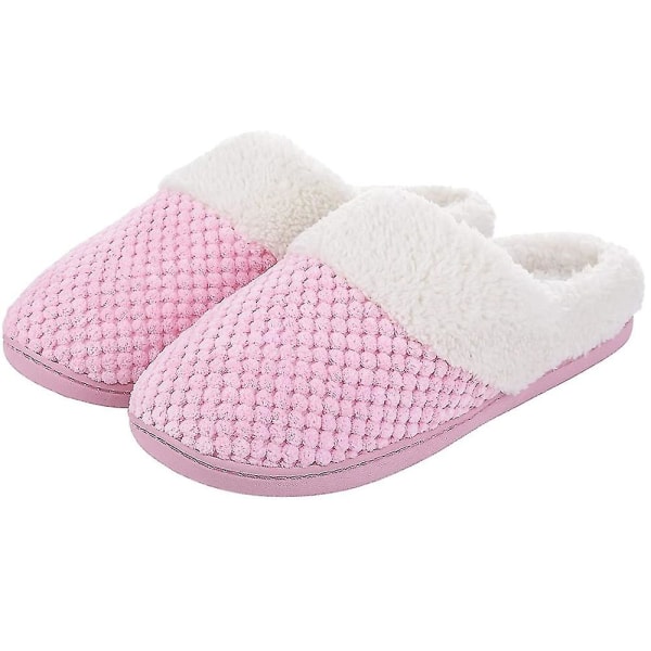 Vintervarma bomullstofflor för kvinnor män Lägenheter Mjuka halkfria fluffiga skor Design rutschkanor Par Indoor House Tofflor Rosa3 42-43 10-10.2inch