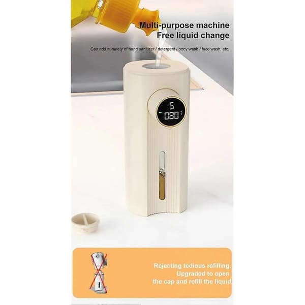 Automatisk flydende sæbedispenser Køkken flydende sæbedispenser Genopladelig badeværelse bevægelsessensor håndsprit Beige