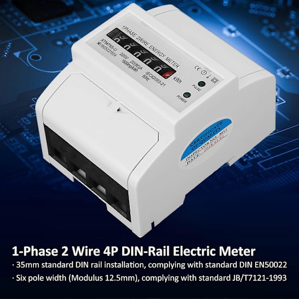 Digital elmätare 220V 1-fas 2-tråds 4P DIN-skena KWh-mätare 20(80)A