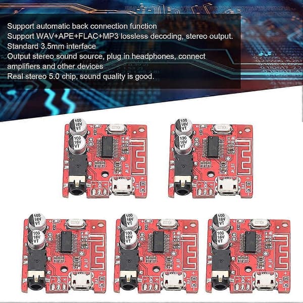 5 KPL DIY Bluetooth 5.0 Vastaanotinlevy, Kaiutin Vahvistinmoduuli