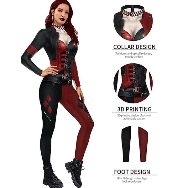 Kvinnors 3d mekaniska print Halloween Jumpsuit Romper Cosplay kostym XL