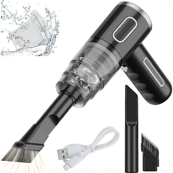 Mini Trådløs Håndholdt Bil Støvsuger, Bærbar, USB Genopladelig, 290000 Pa, 28w, 36v, Børste, Forlænget Flad Dyse Tip, Filterelement*2 (sort)