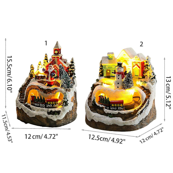 LED Lys Jule Sne Scene Tog Landsby Hus Lysende Resin Ornament Figur Dekoration Håndværk Jul Nytårsgave