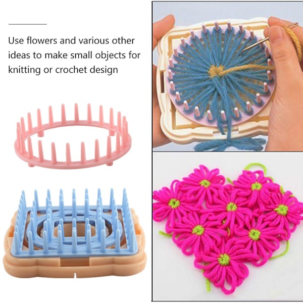 Blomster Strikkemaskine Sæt DIY Uld Blomster Maskine Væveværktøj Sæt Firkantet Blomster Maker med Nål