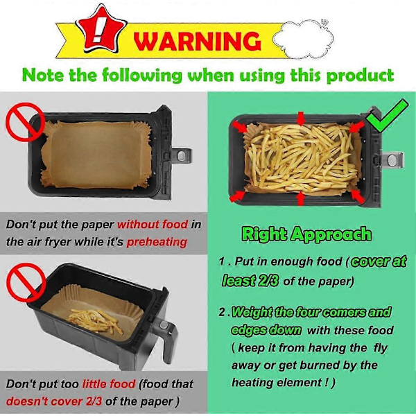 100 Ark Airfryer Bakepapir, Rektangulært Bakepapir Rectangle