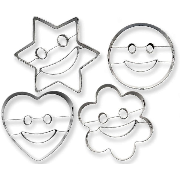 4 Kakeutstikkere, Smilekjeksformer, Chips For Morsom Bakverk, Emoji Smiley, Hjerte, Stjerne, Blomst, S