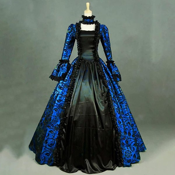Snabb frakt Noble Klänningar Damklänning Plus Size Medeltida Balklänningar Eleganta kostymer för kvinnor viktoriansk klänning 4färgad Blue L