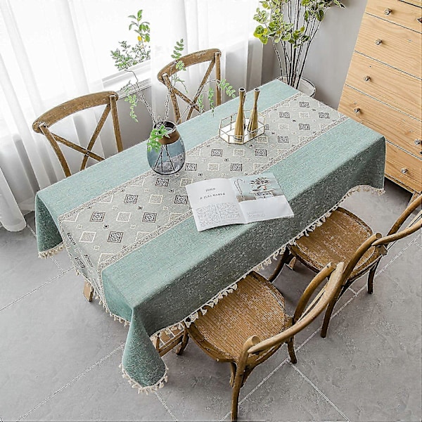 Bordsduk Rektangulär Bomull Linne, Fyrkantig Panel Tofs Design Rektangulär Bordsduk (140 X 180cm)