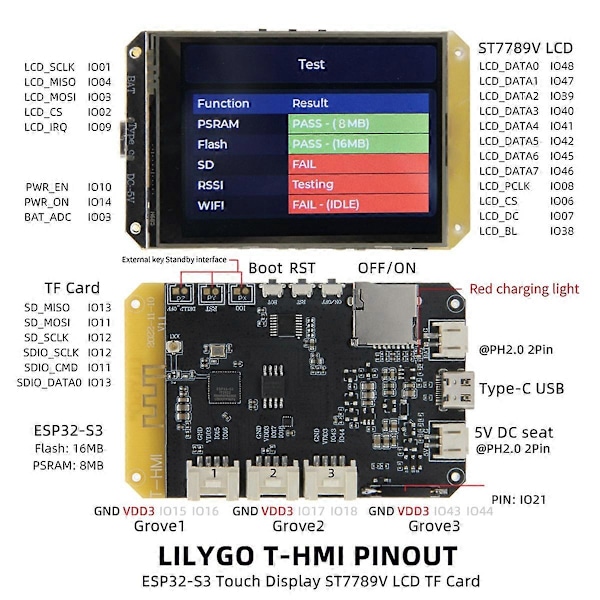 ESP32-S3 T-HMI 2.8-tommers berøringsskjerm utviklingskort