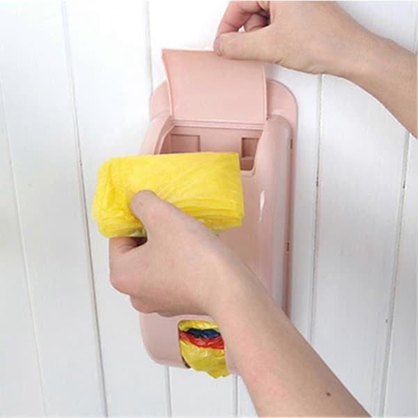 Veggmontert Plastposeholder - Rosa Oppbevaringsboks for Søppelsekker