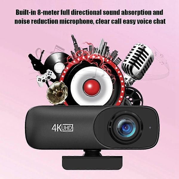Webcam 4K Uhd 3840X2160P Webcam 800W Pixels Computer Kamera 120° Bredvinkel Web Kamera Med Mikrofon