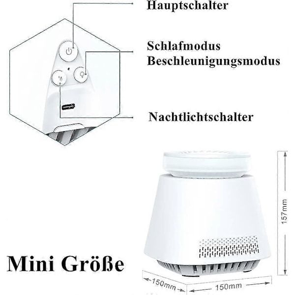 Luftrenser for hjemmet, h13 ekte HEPA-filtre, 7 farger nattlys, USB, fjerner 99,97 % støv, røyk, pollen