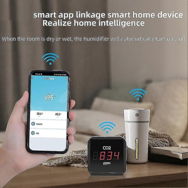 Multifunksjonell Karbondioksiddetektor Wifi Luftkvalitetsdetektor-dt