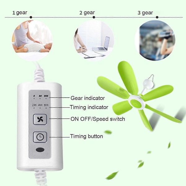 17,7 tommer fjernbetjening 8 timers timer 3-trins USB loftventilator telt campingventilator