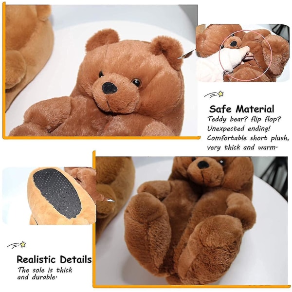 Teddy Bear Tofflor Dam Plysch Animal Tofflor Varma vinterskor Fuskpäls Anti Slip M Leopard 1