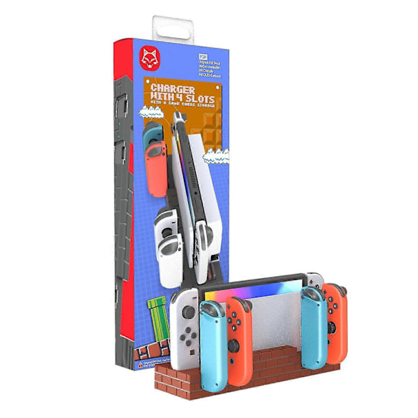 Brun Bryter/bryter Oled Base Joycon Håndtak Ladebrakett Håndtak Ladestasjon Med 8 Spillkortspor