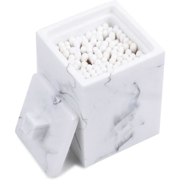 Opbevaringsboks til vatrondeller med marmorstruktur - Resin organizer med låg