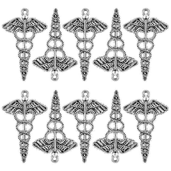 tendycoco 10 st retro legering caduceus form hängen berlocker DIY smyckestillverkning tillbehör för halsband armband (antik silver)
