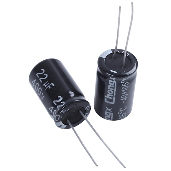 10 stk. 22uF 400V 105C Elektrolytkondensatorer Sort 13mm x 21mm
