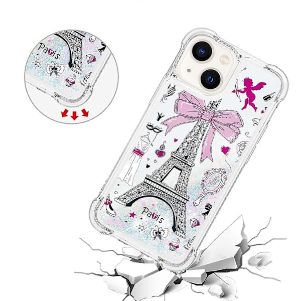 IPhone 13 Suojakuori Puskuri Glitteri Nestemäinen Läpinäkyvä Kimalteleva Kiiltävä Bling Kristallinkirkas Virtaava Hiekka Kuori - Eiffel-torni
