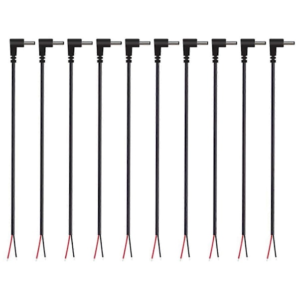 (10 stk.) Udskiftning 3,5 mm x 1,35 mm 90 graders retvinklet DC strøm hanstik til blank ledning åben