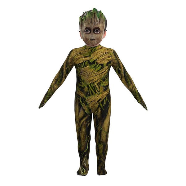 Barn Halloween Party I Am Groot Cosplay Kostym Onesie Jumpsuit med Mask Kostym 9-10 Years