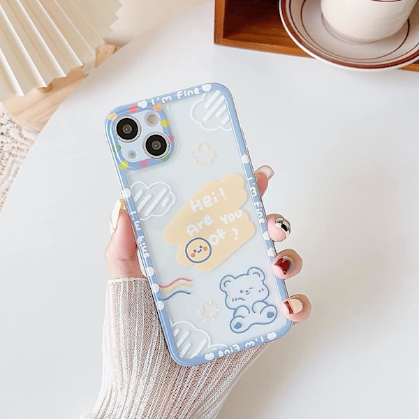 Tecknad Söt Kawaii Björn Moln Bokstäver Transparent Mjukt iPhone Skal för Kvinnor Flickor (Transparent, iPhone 12 Pro)