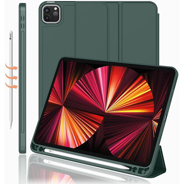 iPad Pro 12.9 tommer 5. generation / 4. generation (2021 og 2020) Kompatibel Smart Sleep-funktion Penholder PU Læderbelagt Premium Tablet Cover (Grøn)