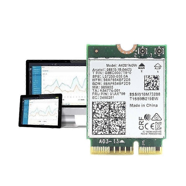 Ax201 Ax201ngw Wifi-kort med 2 antenner M.2 Cnvio2 2,4 Ghz/5ghz Wifi 6 3000mbps Bluetooth 5.1 Wifi