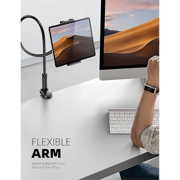 Svanehals Tablet Holder til Seng - Fleksibel Tablet Arm Klemme til Seng Kompatibel - Sort
