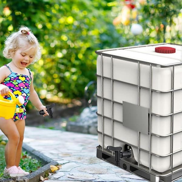 1000L IBC vandtankadapter med 3/4-tommers hane og undersænket møtrikforsegling til regnvandsopsamling.