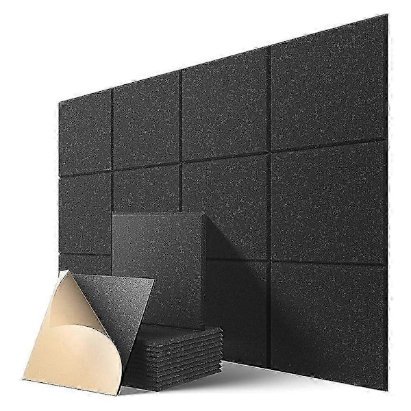 Selvklæbende Akustikpaneler 12 stk., 30 x 30 x 1 cm Lydisolerende Padding, Lydabsorberende Panel til Hjemmet, Sort