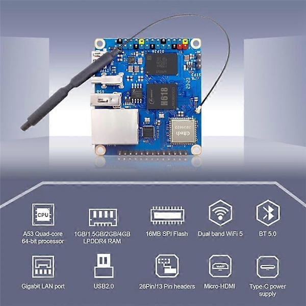 Orange Pi Zero 3 -kehityskortti RAM H618 WiFi5+BT 5.0 Gigabit LAN Android 12 Debian12 Ubu -käyttöjärjestelmille