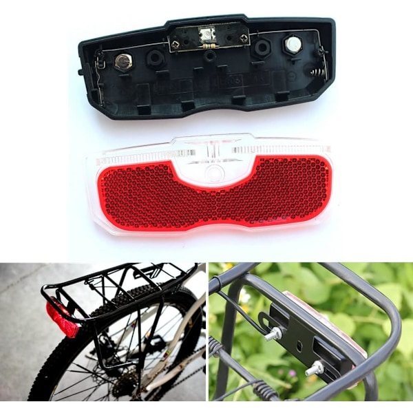 Sykkelbaklykt for bagasjebrett, aluminiumslegering, reflektor baklykt, 80 mm skrumontering/lett å fjerne (batteri ikke inkludert)