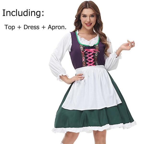 Dirndl Oktoberfest Costume Alpen National Förkläde Wench Servitris Cosplay Carnival Halloween Fancy Party Dress Purple L